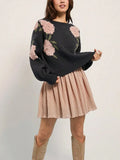 Fongt New Casual Long-Sleeved Sweater Flower Threaded Women's Knitting Top