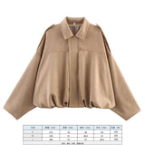 Fongt Women's 2025 New Bat Sleeve Loose-Fitting Velvet Bomber Jacket Jacket
