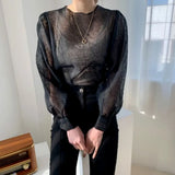 Sleeve Women's Shirt New Mesh Top Micro-Penetration Tops See Through Sexy Blouse Women Vintage Tops and Blouse Blusas