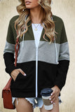 Sleeve Color Hooded Sweatshirt Women's Cotton Blend Zipper Pocket Cardigan