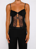Women Tank Top Spaghetti Strap Camisoles Sleeveless V-Neck Lace Patchwork Front Split Vest Summer Y2K Streetwear 2023-Outfit
