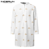 Long Sleeve Men Shirts Printed Retro Button 2021 Stand Collar Long Shirts Men Indian Tops Streetwear Casual