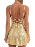 Sequin Backless Tie Up Mini Dress-Outfit