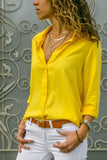 Long Sleeve Solid V-Neck Chiffon