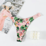 Ice Silk Scarless Thongs Women Print Low-Waist Sexy T-Sants Hot Seduction Yoga Invisible Trousers