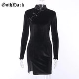 Dark Solid Vintage Gothic Dresses Harajuku Autumn 2021 Patchwork Grunge Spliced Women Dress Button Longsleeve
