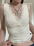 V Neck Lace Crop Tank Top-Outfit