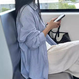 Fongt Sense Of Small Long-Sleeved Striped Shirt Women Early Autumn New Loose Lazy Outside Texture Casual T-Shirt