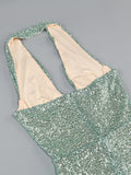 Halter Deep V Neck Sequin Maxi Dress-Outfit