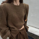 Fongt Fashion Temperament Loose-Fitting Women Autumn 2024 New Simple Thin Round Collar Knitted