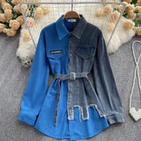 Spliced Corduroy Lapel Dress 2023 Autumn And Winter New Korean Version Waist Shows Thin Irregular Medium Length-Outfit