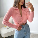 Cross V-Neck Lace Up Bow Long Sleeve