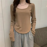 Fongt Short Long-Sleeved T-Shirt Women's Autumn Dress 2024 New Slim Slim Bottom Shirt Early Autumn Student