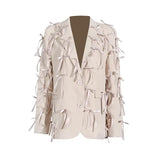 Fongt Spring New Fashion Personality V Collar Long Sleeve Three-Dimensional Bow Splicing Design Sense Small Suit Jacket Female-Outfit