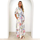 Fongt Women's Explosive Cotton Flowers Printed With Short-Sleeved Dress Women