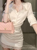 Fongt 2025 New Small Gentle Spring Temperament Sexy Lace Shirt Skirt Dress Dress Woman