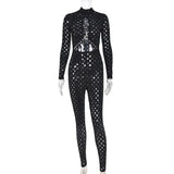 Sexy Hollow Out See Through Long Sleeve Jumpsuits Women Hole Grunge Skinny One Piece Rompers 2021 Fall Harajuku