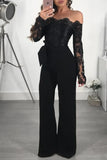 Lace Patchwork Jumpsuit Women Sexy Off Shoulder Slash Neck Long Sleeve Women Jumpsuit Elegant Wide Leg Jumpsuit