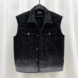 Fongt Fashion Hot Full Of Star Denim Vest Coat Men's Fried Street Loose Sleeveless Vest Horse Clip Tide