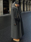 Fongt Women's Temperament Suit Collar Striped Haired Long Blazer