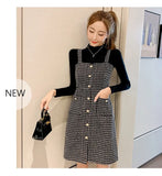 2021 New Arrival Spring Woolen Plaid Sexy Spaghetti Strap Dress Suit Luxury Ladies Temperament 2 Piece Dress