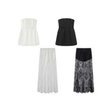 Fongt 2025 New Women's Fashion Slimmed-Mear Breast-Wear Lace Skirt Suit