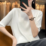 Fongt Spring New Five Minute Sleeve Sweater Bottom Shirt Female With French Unique Chic Jacket Sleeve Sweater-Outfit