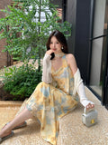 Fongt Xixi 13 Line 2025 Summer New Temperament Printing Lady Elegant High-Waist Sling Dress 88376