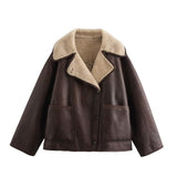Fongt Fall Fashion Collar Three-Color Fur Integrated Long-Sleeved Jacket Women's B88788