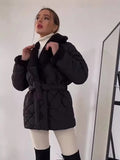 Fongt Collar Short Cotton Suit 2025 Women's Fashion Design Belt Coat Woman
