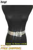 10 Rows Full Rhinestone Width 3.5 CM Waist Belts Women Diamante Crystal Chain Bride Wide Shiny Gold Silver Waist