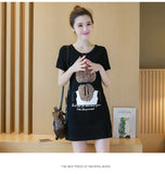 Fongt Summer New Women's Korean Dress Print Women's Medium Long Short-Sleeved T-Shirt Girl Top