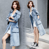 Spring Autumn Women Denim Trench Coat High Quality X-Long Jean Outwear Large Size Casual Windbreaker Single-breasted
