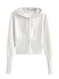 Knit Zipper Hodded Top And Pants Set-Outfit
