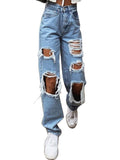 Broken Hole Wide Legs Thin Jeans Woman-Outfit