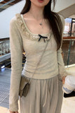 Lace Collar Bow Tie Bottom Shirt Women's New Spring Blouse Design Sense Minority Wear Long-Sleeved