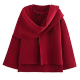 Fongt For - Women's Explosive Asymmetric Scarf Short Knitted Coat