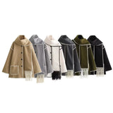 2024 Autumn / Winter New Women's Street Fashion Scarf Patchwork Woolen Coat W063 2788-Outfit