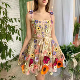 Fongt Women's Three-Dimensional Flower Embroidered Bag-Buff Sexy Dress In