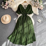 Fongt Summer New Temperament V-Neck Elasticity To Collect The Waist Of The Long Seaside Vacation Beach Chiffon Dress Woman