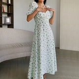 Fongt Autumn New Women's Wear Fresh And Sweet Temperament V Collar Long Floral French Dress