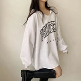 Letter Print Oversized Hooded Long Sleeve Tee-Outfit
