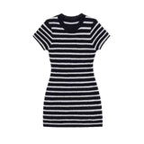 Fongt Light Luxury Striped Temperament Short-Sleeved Slimming Knitted Dress