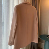 2021 Fashion Office Wear Double Breasted Pink Blazer Coat Long Sleeve Pockets Female Outerwear Chic