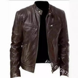 Fongt Business Gentleman Warm Zipper Open Shirt Pocket Decoration PU Leather Jacket Collar Collar Zipper Leather