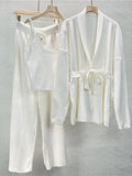 Sweater 3 Piece Sets Women Thick Knit Cardigans+cropped Spaghetti Tops+baggy Wide Leg Sweatpants Outfits New