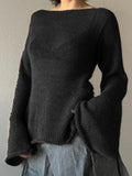 Solid Color Backless Lace Up Long Sleeve Knit-Outfit