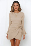 Fashion Autumn Small Horn Ruffled Long Sleeve Slim-fit Bow Elegant High-end