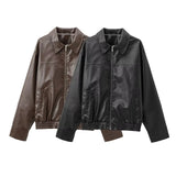 Fongt Women's Explosion New Imitation Leather Bomber Jacket Jacket