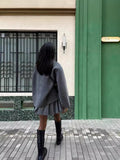 Vintage Brown Woolen Double Breasted Coat Women's V-Neck Thickened Warm Coat-Outfit